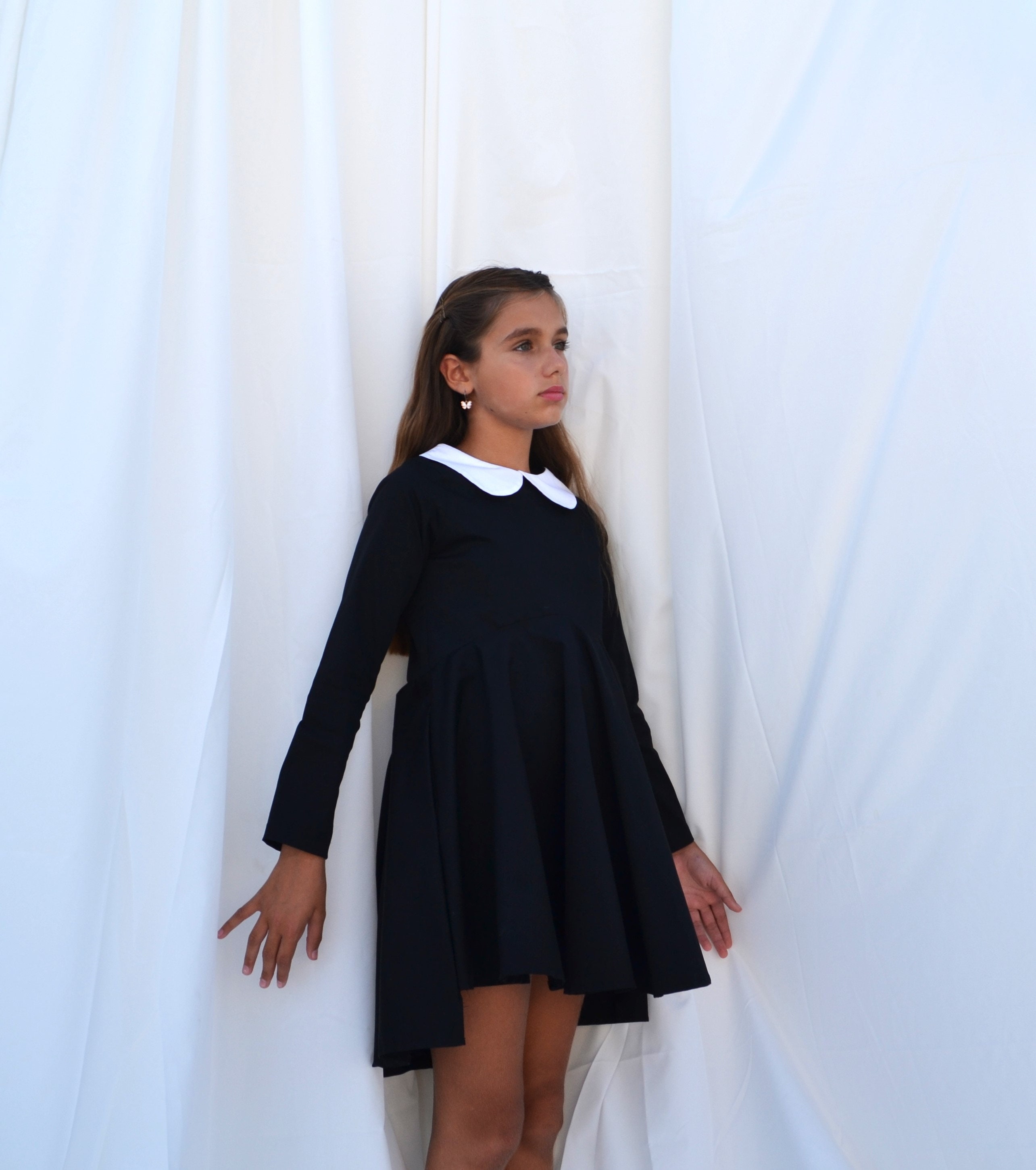 Wednesday Addams Costume For Women Girls Collar Black Dress