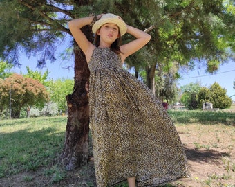 Leopard print dress Leopard maxi dress Leopard girls dress Animal print dress Animal print girls dress Summer dress Leopard sundress