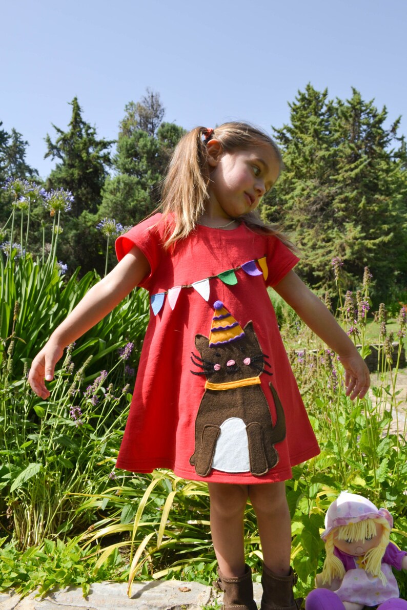 Cat Dressapplique Dresscat Loverpet Loverred Dressparty Etsy