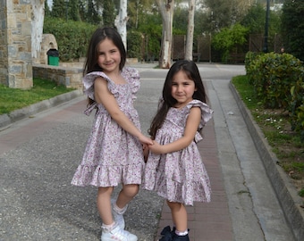 Purple floral dress, Girls floral dress, Spring dress, Summer dress, Toddler dress, Ruffled sleeve, purple toddler dress