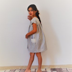 Linen dress Summer linen dress Striped linen fabric Linen dress with pockets Girls clothing Toddler dress Linen clothingSummer vacations image 7