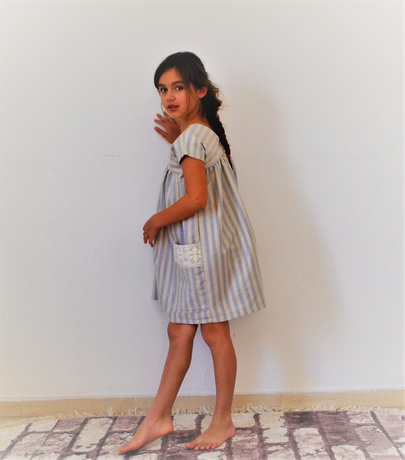 Linen dress Summer linen dress Striped linen fabric Linen dress with pockets Girls clothing Toddler dress Linen clothingSummer vacations image 7