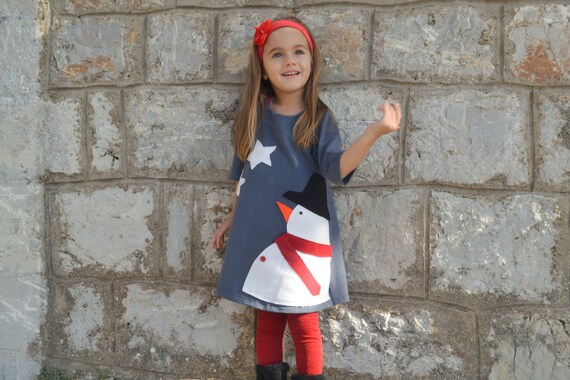 snowman christmas dress Snowman dress, Christmas gift, winter outfit, Snowman applique, grey, girl's clothes, winter party, Christmas party, Snowman looking stars