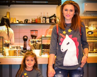 Unicorn set Sweatshirt set Mother and daughter matching dress Unicorn sweatshirt Mom and daughter matching outfit Mother&#39;s Day gift shirt