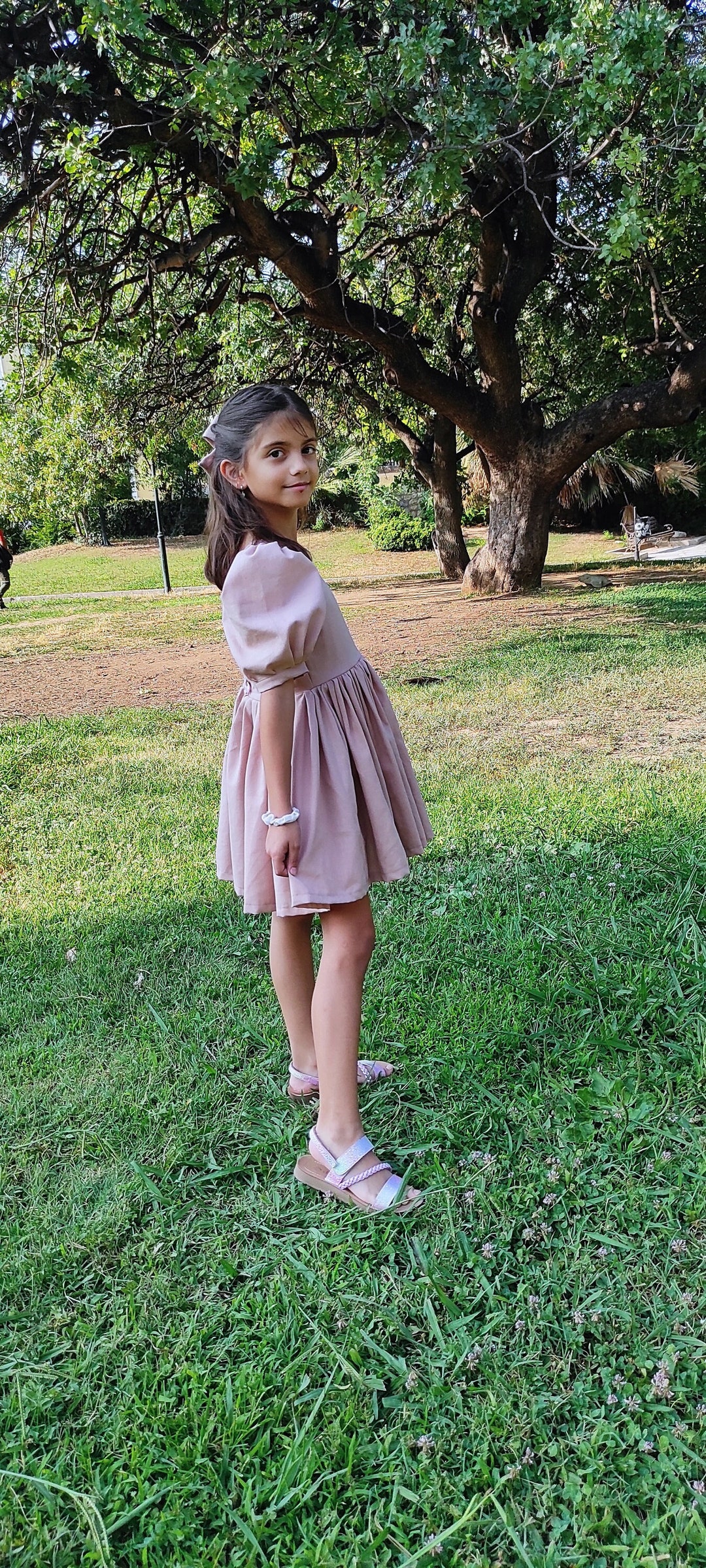 Pink Linen Dress, Girls Linen Dress, Christening Dress, Wedding Dress