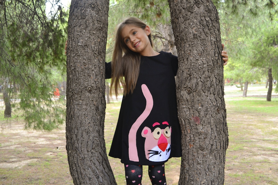 Vestido rosa pantera rosa pantera aplique rosa Pantera negro