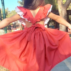 Red ruffled linen dress, Girls linen dress, Christening dress, Wedding dress, Baptism dress, Rustic flower girl dress red, Linen clothing