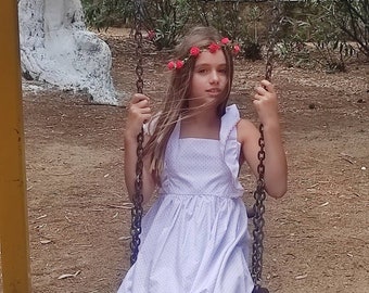 White polka dot dress, Polka dot dress, Red polka dot dress, Polka dot sundress, Girls pinafore, Girls summer dress, Flutter sleeve dress