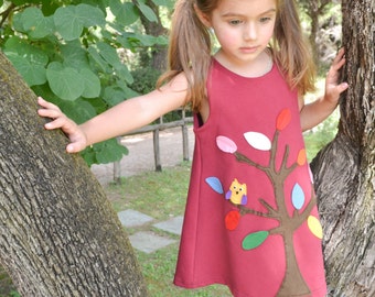 Felted tree Tree dress Colorful clothes Handmade dress Applique tree Girl's dress Fall Dress Dress with Tree Applique Spring outfit Autumn