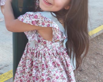 Mint and pink floral dress, Girls floral dress, Spring dress, Summer dress, Toddler dress, Ruffled sleeve, purple toddler dress