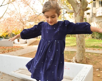 Blue Velvet dress Christmas dress Winter dress Birthday costume Anniversary dress Royal blue Long sleeve Velvet with flowers Christmas gift