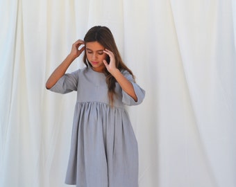 Grey linen dress, Girls linen dress, linen dress, linen dress for girls, grey girls dress, party dress, comfort dress, boho style dress