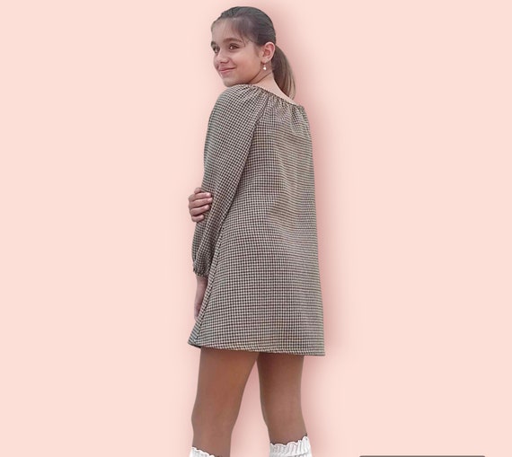Beige checkered A line dress, A line girls dress, winter dress, Checked dress, toddlers dress Beige checkered A line dress, A line girls dress, winter dress, Checked dress, toddlers dress