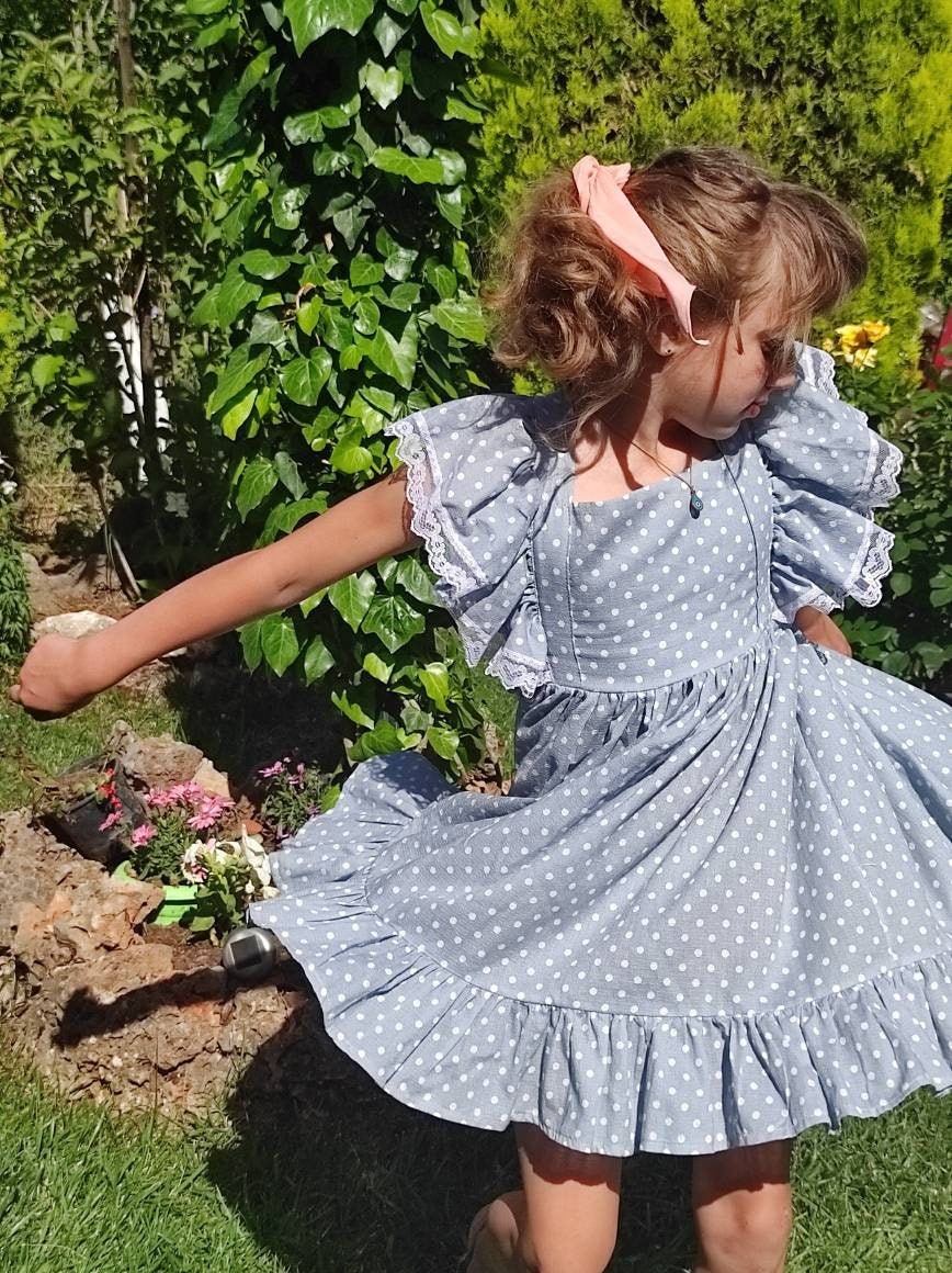 Robe Fille à Pois Taille 12 - Occasion Très Bon état, Longueur Genoux, Coupe A-Line - Multicolore, Style Décontracté