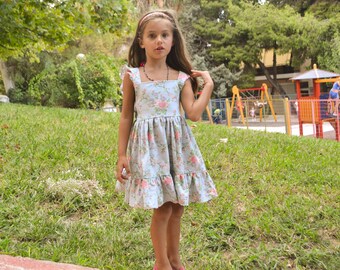 Florales Sonnenscheinkleid Pinafore für Mädchen Ostern Geschenkideen Schulkleid Back to school Kleinkindkleid Mädchenkleid Frühlingsoutfit Blüte