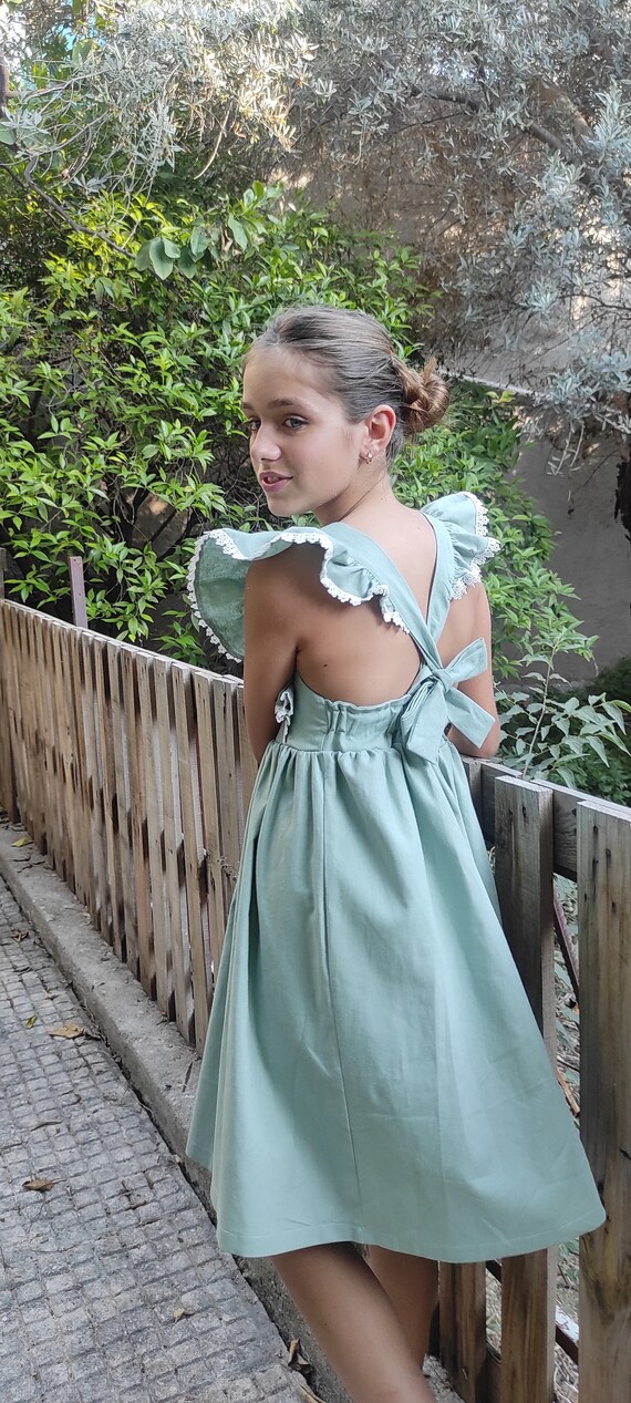 Mint linen dress Flutter sleeve dress Girls linen dress linen dress Toddlers dress Flower girl Wedding dress Summer dress Spring fashion