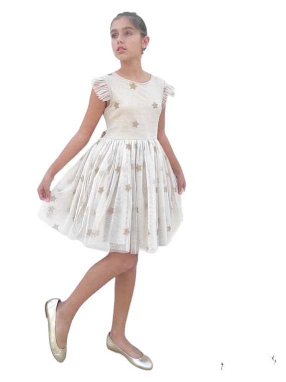 Tule meisjesjurk, beige kerstjurk, beige tule jurk, kerstjurk