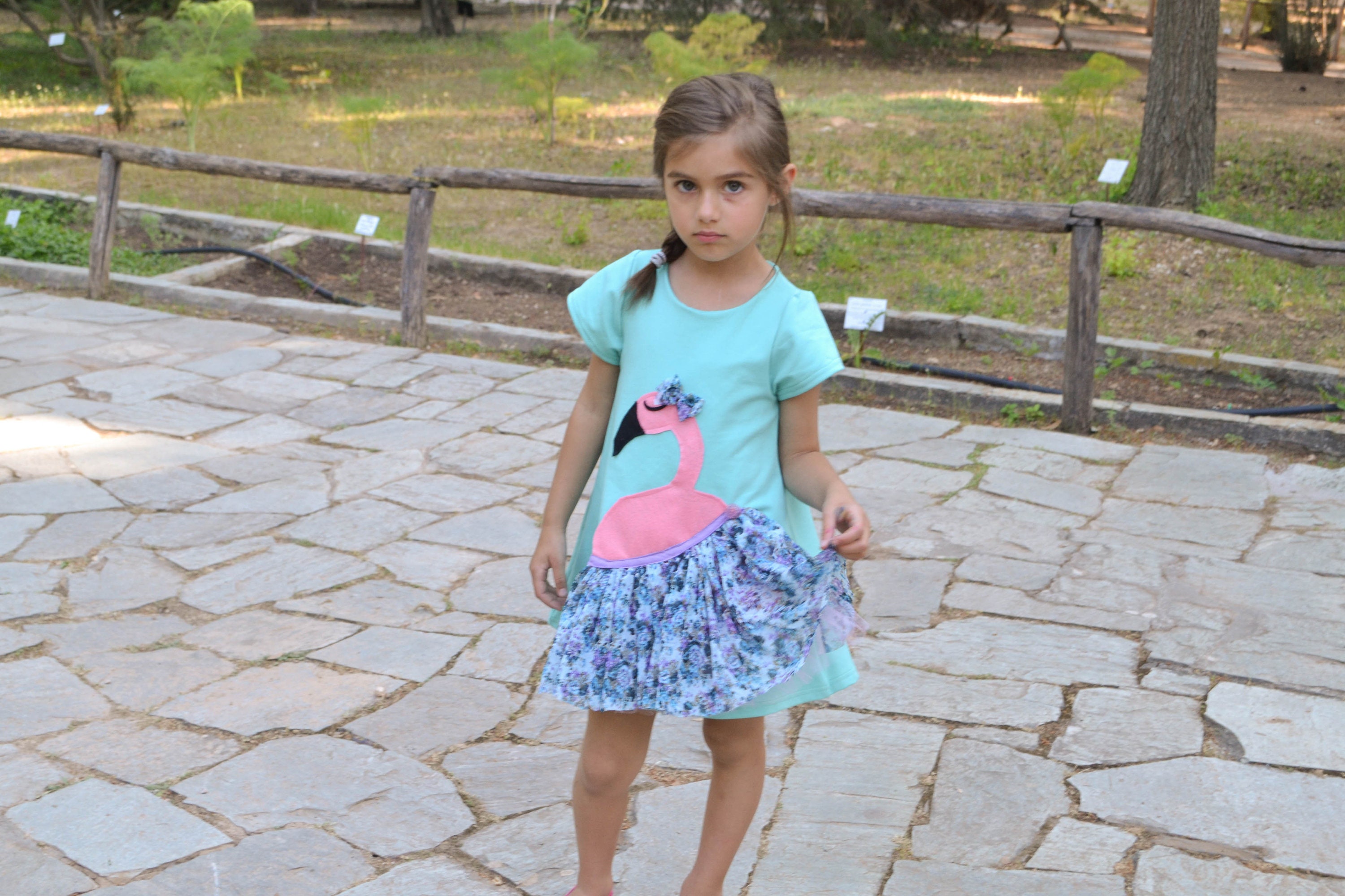Flamingo Dress Girl's Dress with flamingo Flamingo dancer Toddler Dress Flamingo Light blue dress Sleeveless dress Summer dress