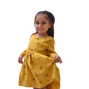 Bee dress Bee cotton print dress Toddler dress, fall dress, Sunday dress, yellow dress, back to schoo, birthday outfit, boho dress