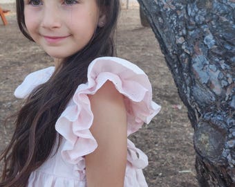 Light pink linen dress, Girls linen dress, Christening dress, Wedding dress, Baptism dress, Rustic flower girl dress beige, Linen clothing