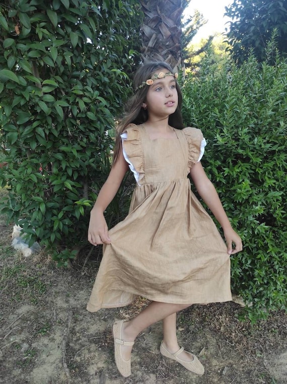 Beige Linen Dress, Girls Linen Dress, Christening Dress, Wedding Dress, Baptism Dress, Rustic Flower Girl Dress Beige, Linen Clothing
