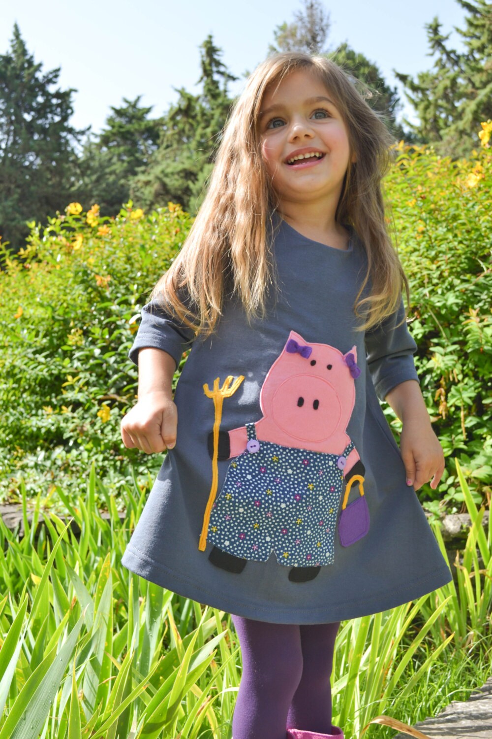 RETRO PIG Pig Dress Girl's Dress With Pig Retro Dress Toddler Dress Pig