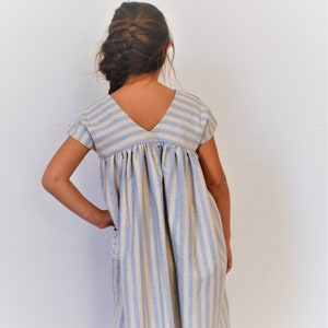 Linen dress Summer linen dress Striped linen fabric Linen dress with pockets Girls clothing Toddler dress Linen clothingSummer vacations image 8