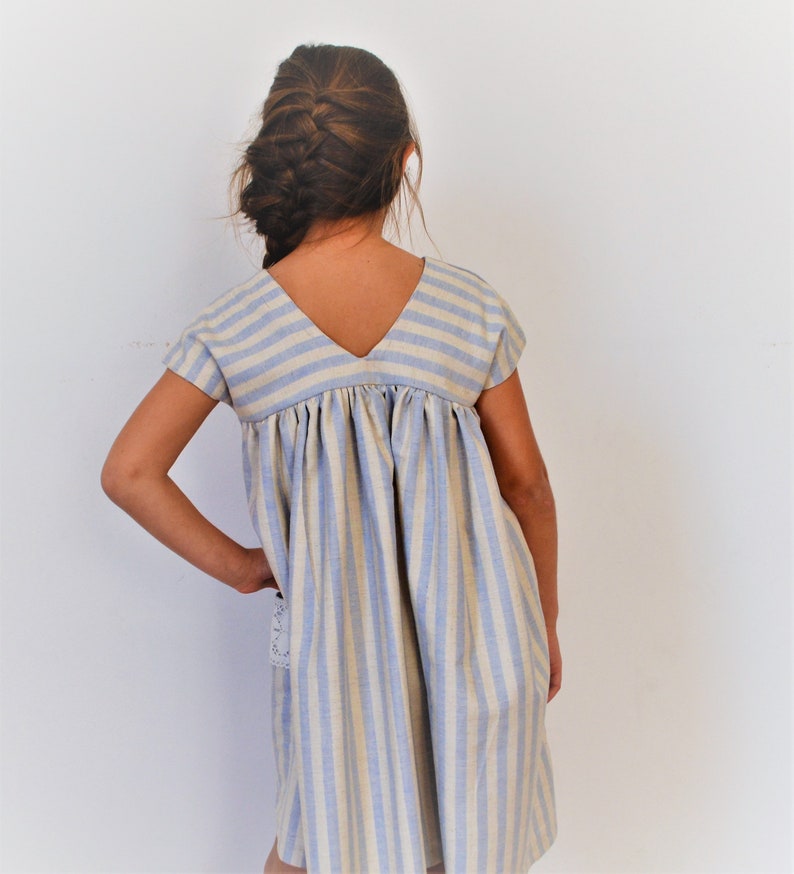 Linen dress Summer linen dress Striped linen fabric Linen dress with pockets Girls clothing Toddler dress Linen clothingSummer vacations image 8
