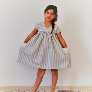 Linen dress Summer linen dress Striped linen fabric Linen dress with pockets Girls clothing Toddler dress Linen clothingSummer vacations image 4