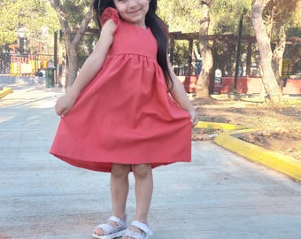 Red linen dress, Girls linen dress,Open back dress, Wedding dress, Baptism dress, Rustic flower girl dress red, Linen clothing, red sundress