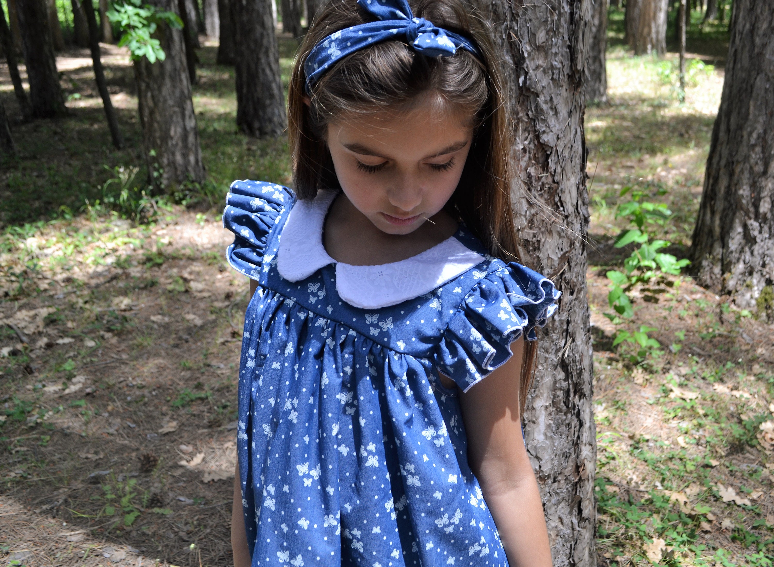 denim dress with ruffle sleeves
