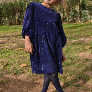 Blue Velvet dress Christmas dress Winter dress Birthday costume Anniversary dress Royal blue Long sleeve Velvet with flowers Christmas gift image 4