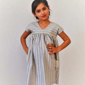 Linen dress Summer linen dress Striped linen fabric Linen dress with pockets Girls clothing Toddler dress Linen clothingSummer vacations image 9