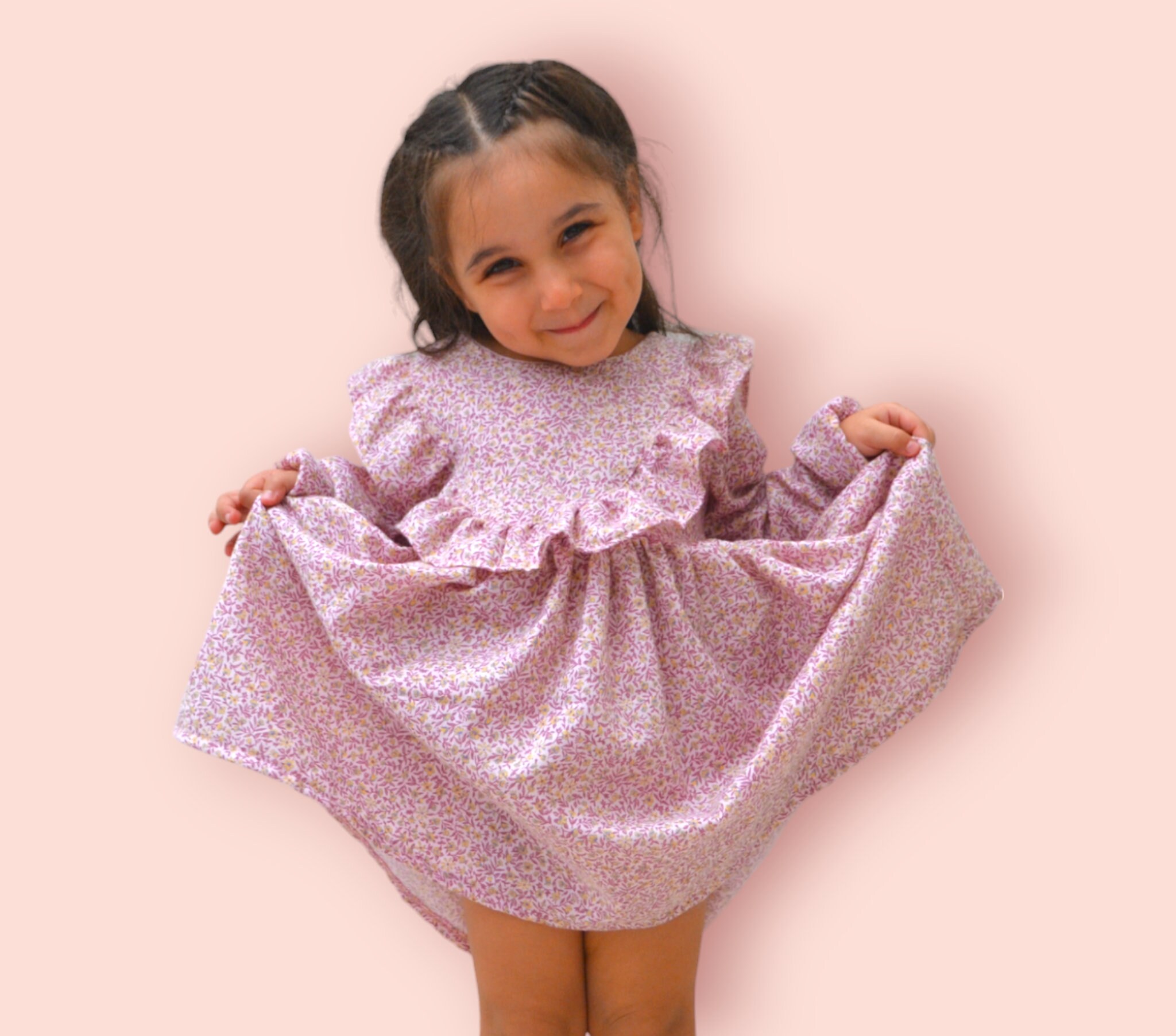 Floral girls dress, Pink floral dress, Ruffled bodice dress, Toddler dress, Pink baby dress, Christmas girls dress, Romantic dress for girls
