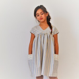 Linen dress Summer linen dress Striped linen fabric Linen dress with pockets Girls clothing Toddler dress Linen clothingSummer vacations image 3