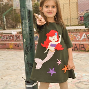 Meerjungfrau Kleid Meerjungfrau Party Meerjungfrau Applikation Mädchenkleid Winterkleid, Geburtstagsoutfit Happy Kleid Grün Kleid, Personalisiertes Meerjungfrau Kleid