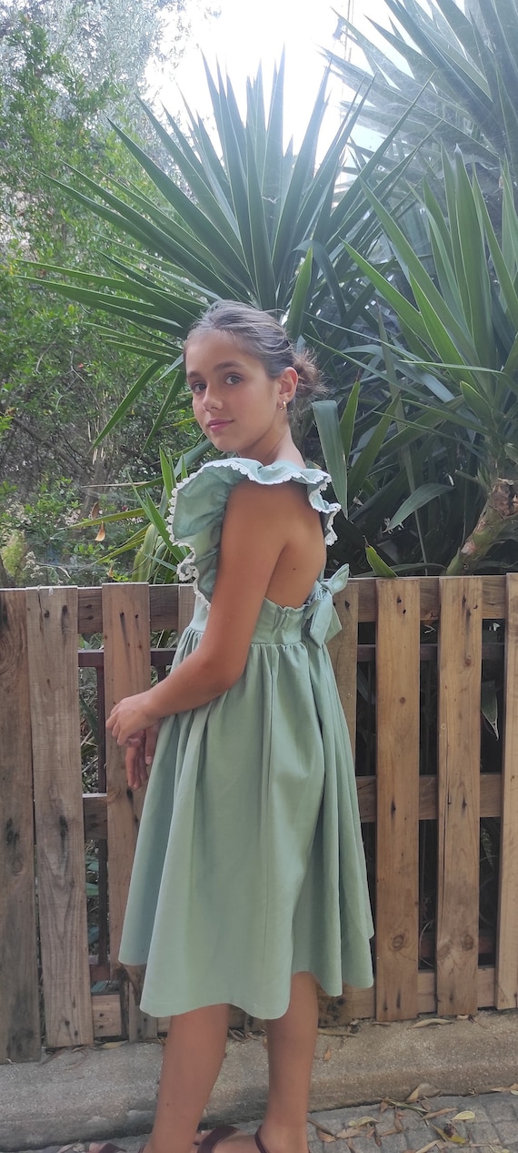 Mint Linen Dress Flutter Sleeve Dress Girls Linen Dress Linen Dress Toddlers Dress Flower Girl Wedding Dress Summer Dress Spring Fashion