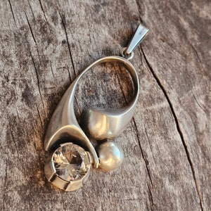 1970s Karl Laine Design Modernist Silver & Rock Crystal Necklace Pendant by Finnfeelings