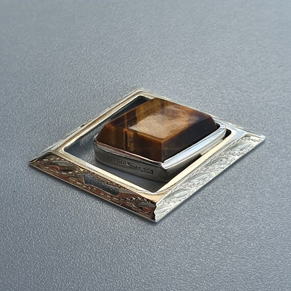 Finnish Modernist Silver & Tigers Eye Necklace Pe… - image 9