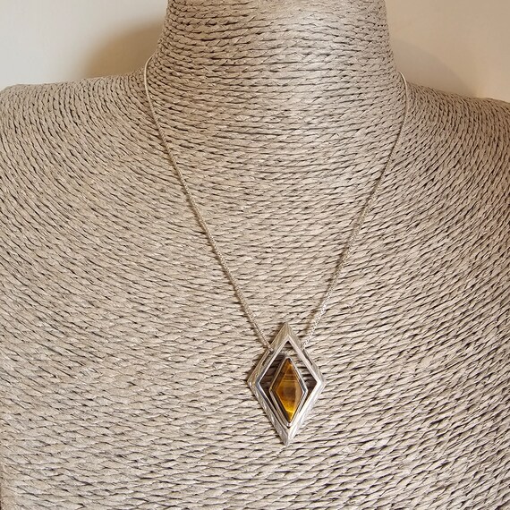 Finnish Modernist Silver & Tigers Eye Necklace Pe… - image 3
