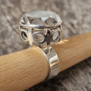 Modernist Scandinavian 1970s Finnish Sterling Silver & Rock Crystal Ring by Aarnikoru 1973 UK Size O US Size 7