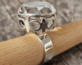 Vintage Rock Crystal Sterling Silver Ring - Finnish Modernist Design, Size 7