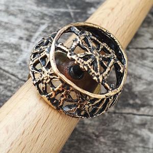 Finnish Modernist Brutalist Bronze Lace Pitsi Ring by Pentti Sarpaneva UK Ring Size M 1/2