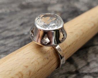 Modernist 1960s Finnish Silver Ring with Rock Crystal – Martti Viikinniemi - UK Ring Size N -  US Ring Size 6.75 - 1968