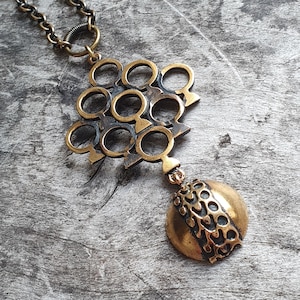 Finnish Modernist Brutalist Style Dangly Bronze Necklace by Pentti Sarpaneva