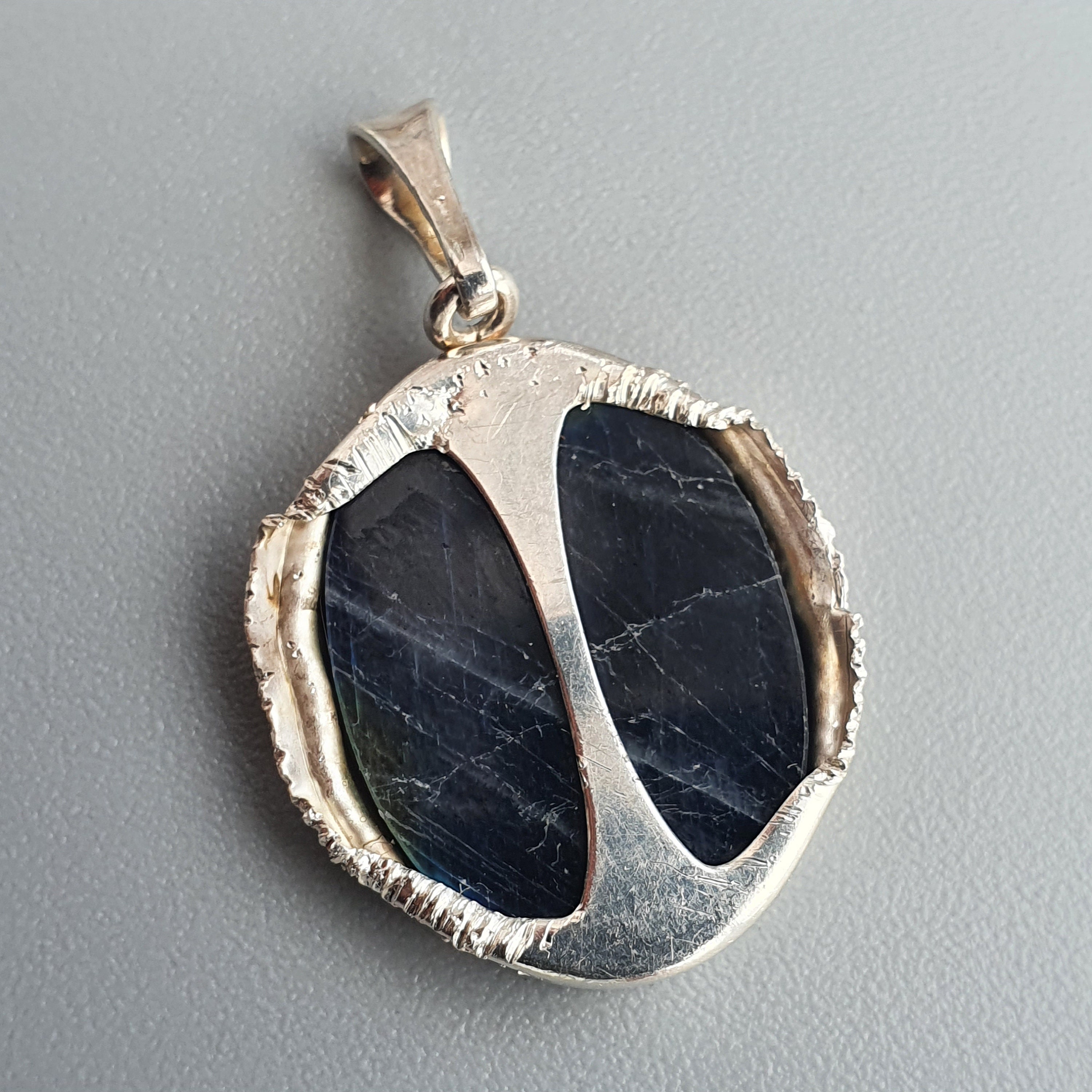 Finnish Modernist Silver & Spectrolite Necklace Pendant by Etsy