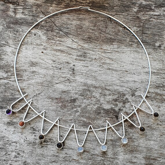 Finnish Modernist Silver & Gemstone Necklace Pend… - image 3