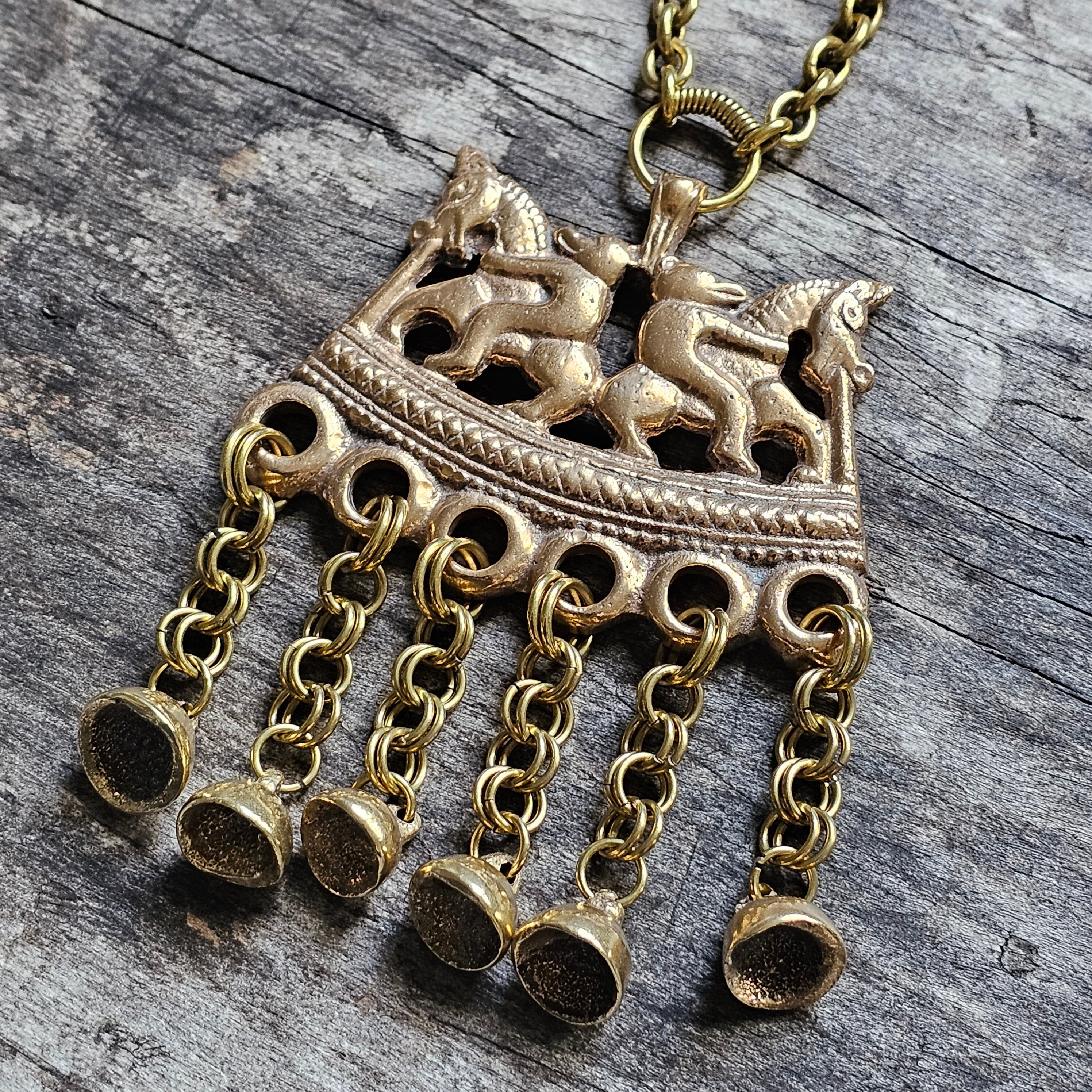 Vintage Bronze Necklace - Kokemäki Bear & Horse - Viking Middle 