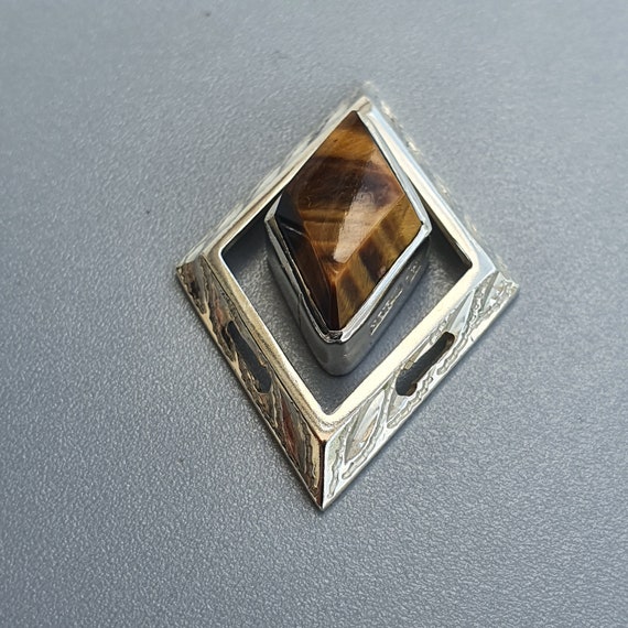 Finnish Modernist Silver & Tigers Eye Necklace Pe… - image 8