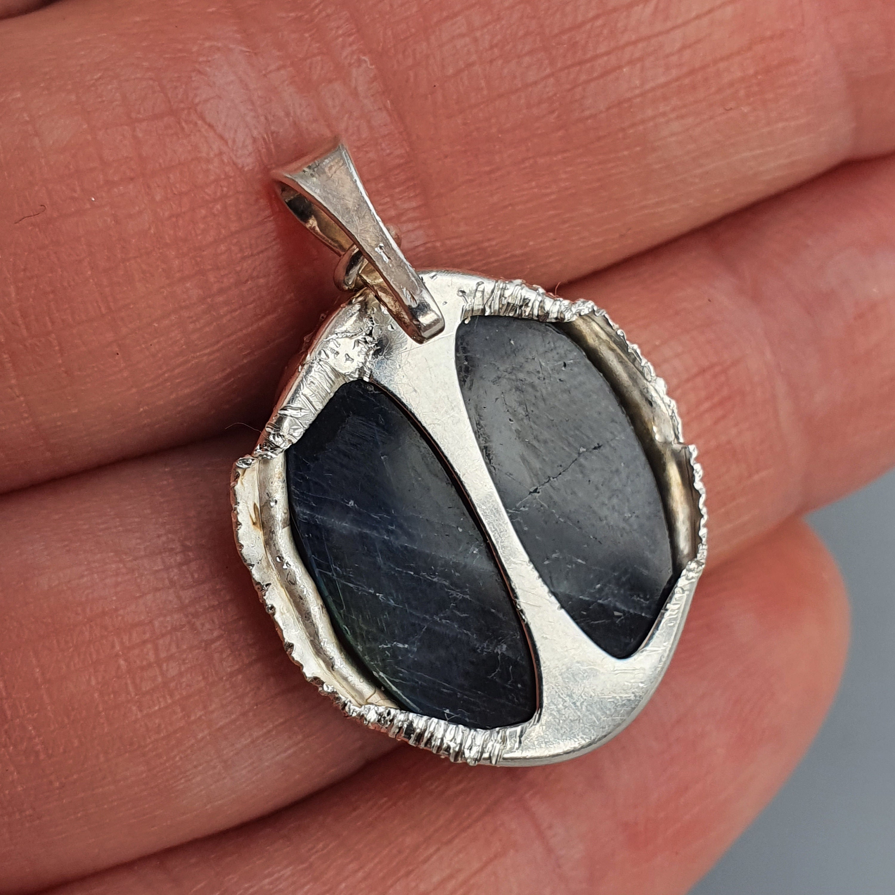 Finnish Modernist Silver & Spectrolite Necklace Pendant by Etsy